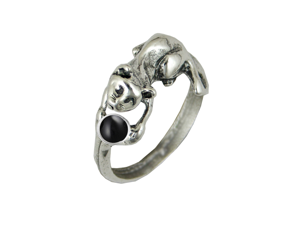 Sterling Silver Kitty Cat Ring With Black Onyx Size 9